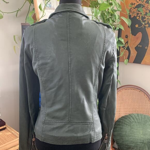 Goosecraft Biker 513 Hunter Green Leather Zip Up Moto Jacket - US Small - Picture 3 of 10
